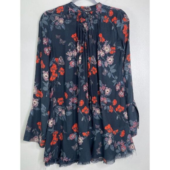 Free People Pebble Crepe Floral So Fine Smoked Boho Tunic Top Women's Size Small - Picture 6 of 7